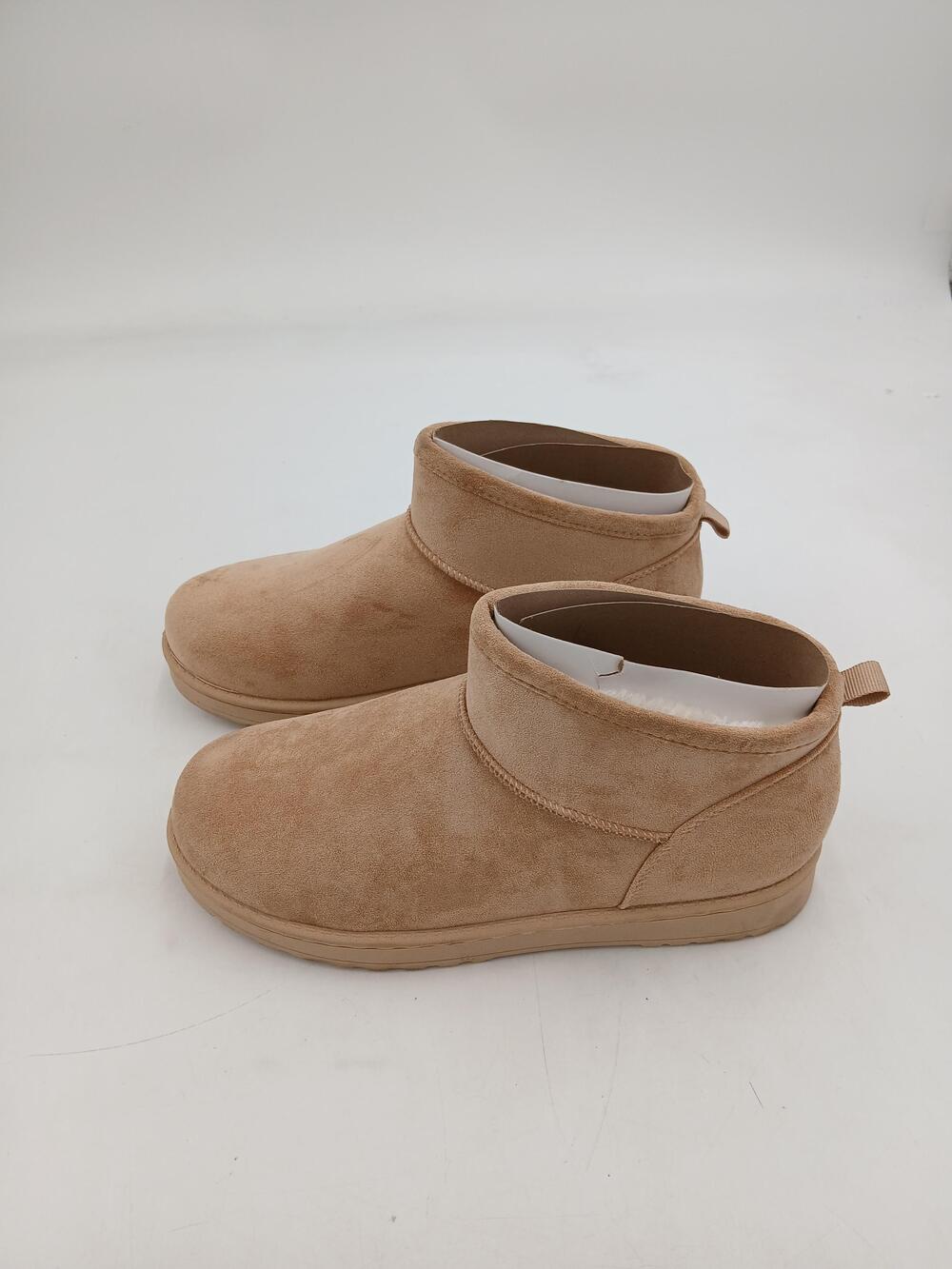 SO Slippers Shoes Womens Beige Faux Suede Bootie Faux Fur Cozy House Size 9.5